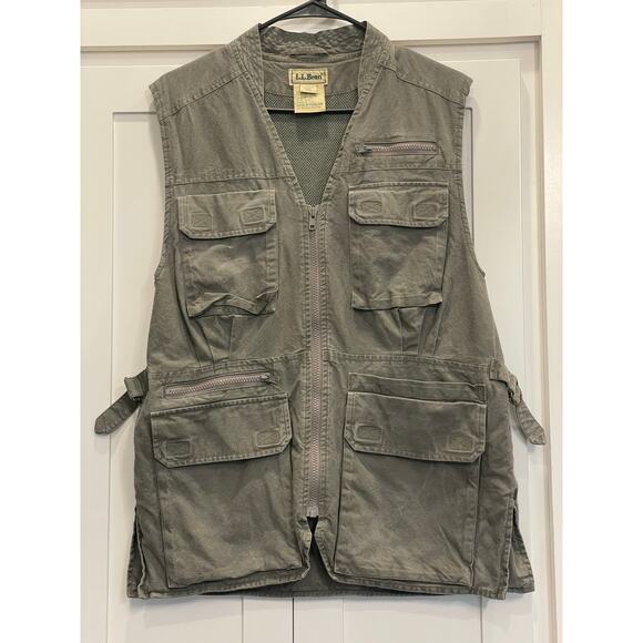 L.L. Bean women's Khaki Field Vest fishing safari photog cargo SM VTG - Picture 1 of 11